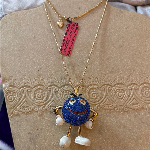 Betsey Johnson Jewelry - NWT & retired Betsy Johnson M & M Blue and Gold Character Pendant Necklace 15”